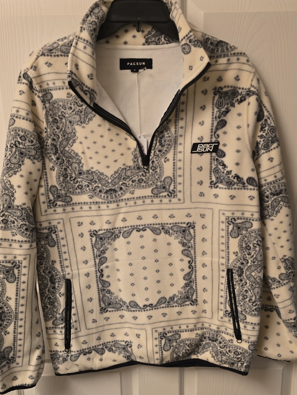 PacSun Cream Paisley Quarter-Zip Fleece Pullover